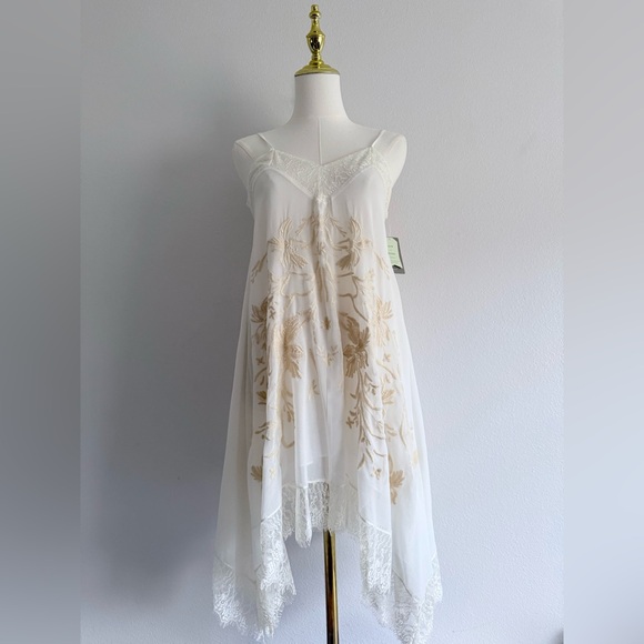 Anthropologie E by Eloise Maluku floral Embroidered Chemise lace Dress Ivory XS - Picture 2 of 10